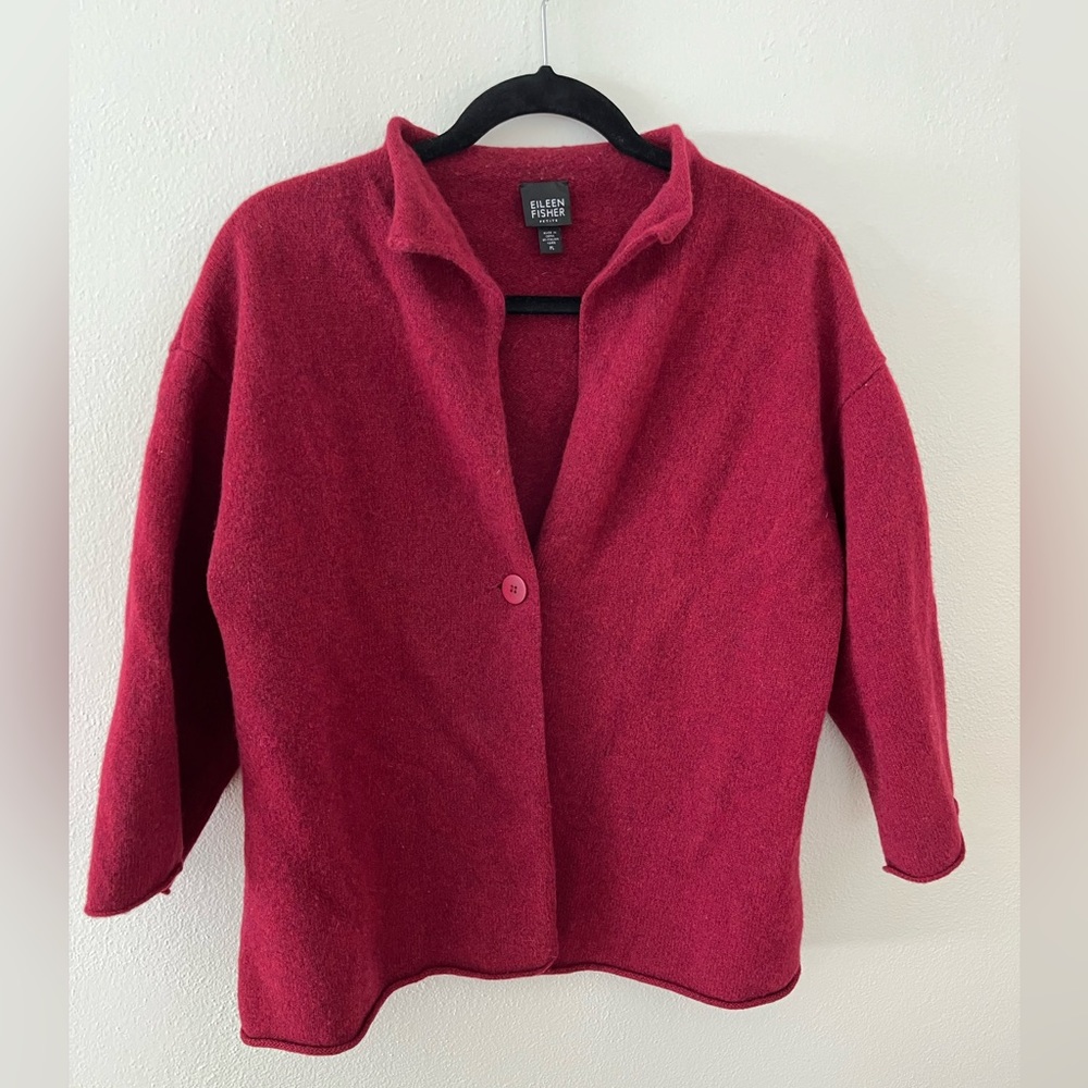 Eileen Fisher Petite Women’s Red Wool Cashmere Cardigan